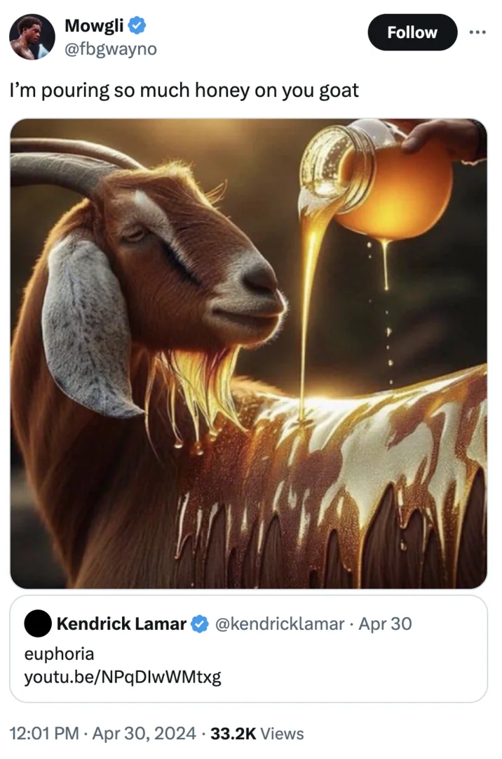 I'm Pouring Honey on You GOAT — AI-generated image of a honey jar being poured over a goat in a flower field