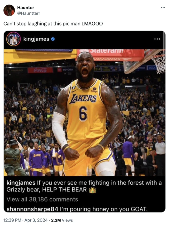 I'm Pouring Honey on You GOAT — Tweet by Dom2K reacting to LeBron and Shannon Sharpe Instagram exchange