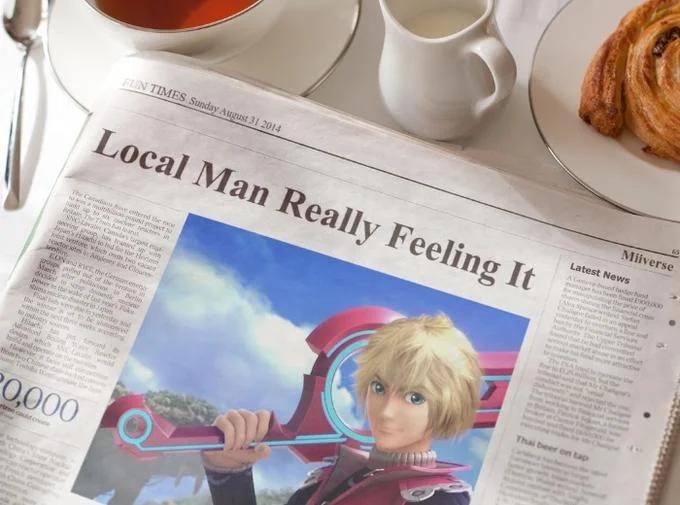 I'm Really Feeling It — Fake newspaper with headline 'Local Man Really Feeling It' featuring Shulk