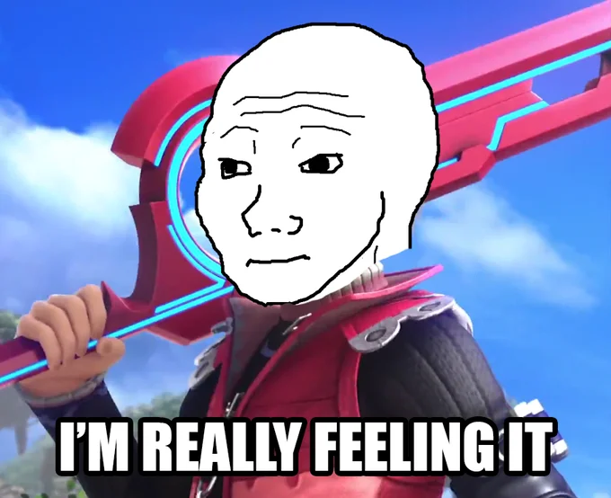 Shulk render with Wojak Feels Guy face and caption 'I'm really feeling it'