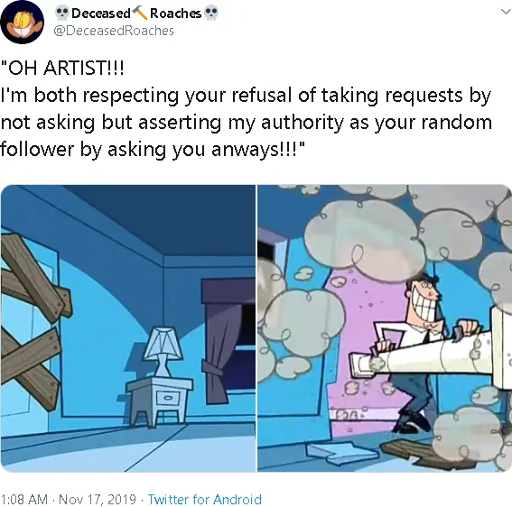 I'm Respecting Your Privacy By Knocking But Asserting My Authority As Your Paren... — Tumblr post with two cartoon panels: a closed bedroom door labeled