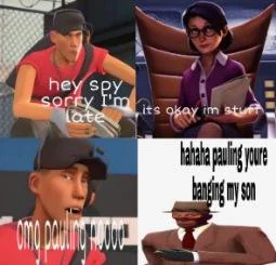 Im Stuff — Ironic edit following four-panel template with animated characters from different fandom.