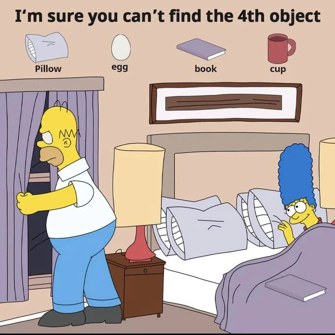 Im Sure You Cant Find The 4Th Object — Cartoon of a nude man lifting a bedsheet next to a woman in bed with a legend of clothes, tree, knife, and cucumber.