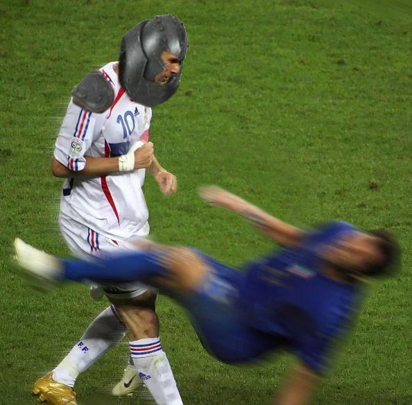 I'm The Juggernaut, Bitch! — Zidane headbutting Materazzi with Juggernaut helmet photoshopped on Zidane
