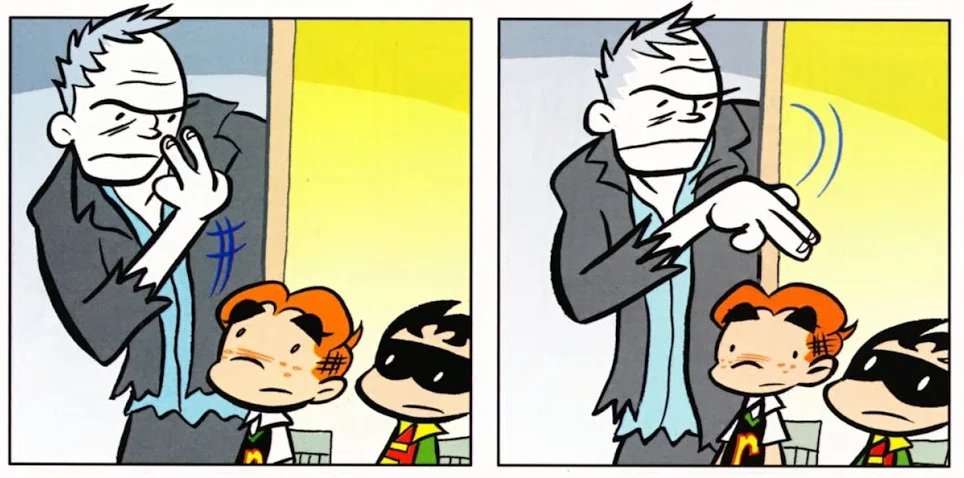 Rage comic of the I'm Watching You face guarding two elevators on the third floor