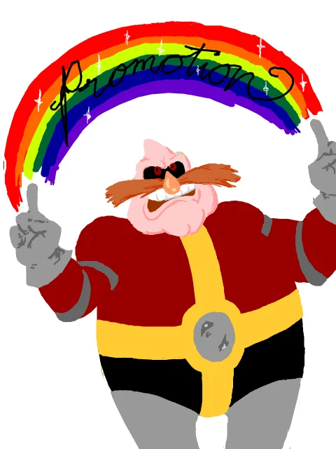 Imagination Spongebob — Cartoon Dr. Eggman holding up a rainbow labeled 'Promotion'