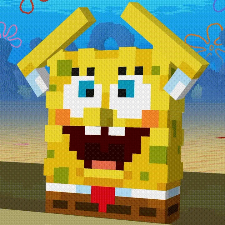 Imagination Spongebob — Minecraft-styled blocky SpongeBob recreating the Imagination pose