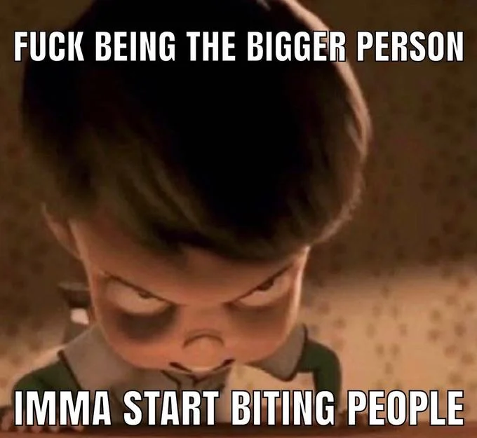 I'mma Start Biting People — Close-crop version of angry animated boy meme with biting people caption