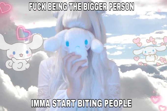 I'mma Start Biting People — Pastel Cinnamoroll kawaii aesthetic image with biting people meme caption