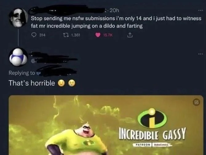 Twitter reaction screenshot to Incredible Gassy meme with cover art