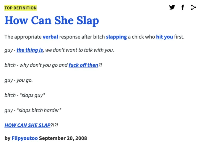 India — Urban Dictionary top definition entry for How Can She Slap