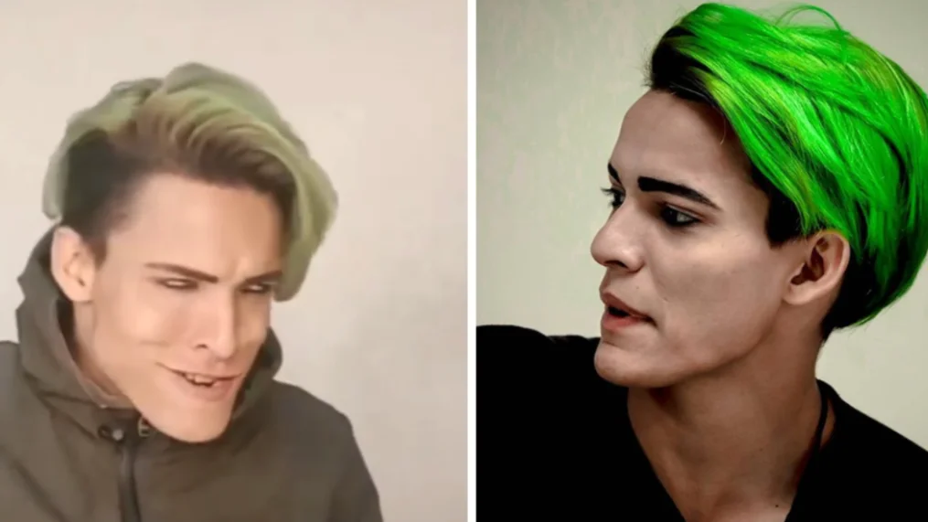 Indian Joker Rizxtar — Two portraits of Indian TikToker Rizxtar styled as the Joker with green hair