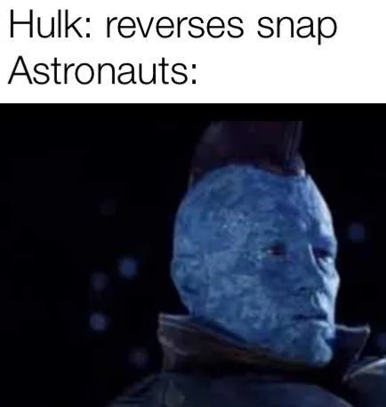 Infinity War Snap — Hulk reverse snap meme about astronauts with Blue Spirit character image