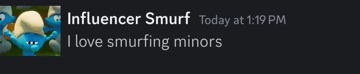 Social media screenshot showing crude text-based joke using 'Influencer Smurf' moniker.