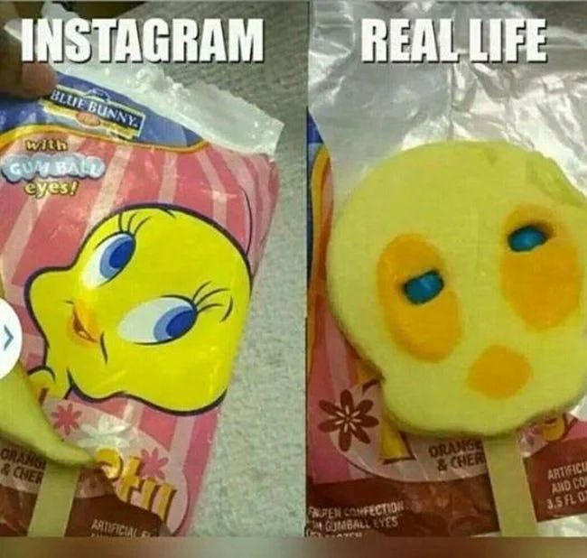 Instagram vs. Reality — Meme contrasting a large Crown Royal bottle in an Instagram flex versus tiny miniature liquor bottles in real life.