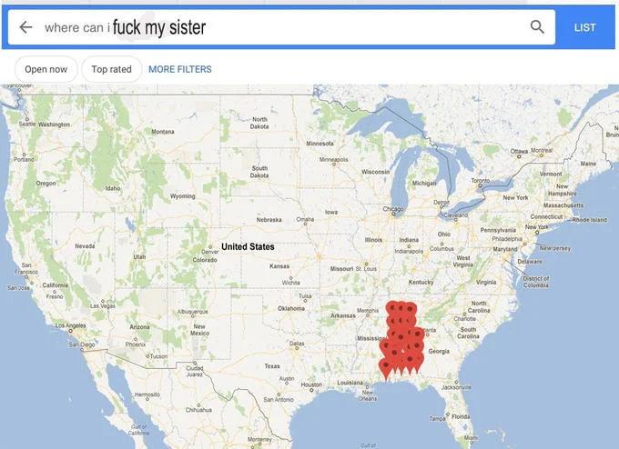 [Intensifies] — Google Maps of Australia covered in red pins for 'Where can I find a deadly animal?' search
