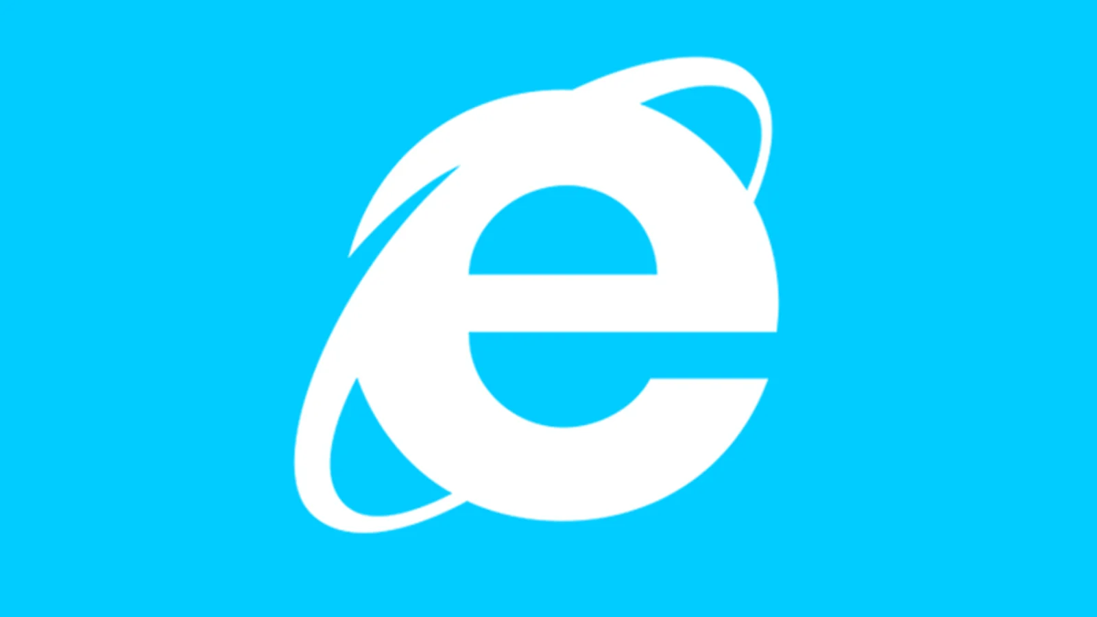 White Internet Explorer 'e' logo on cyan background
