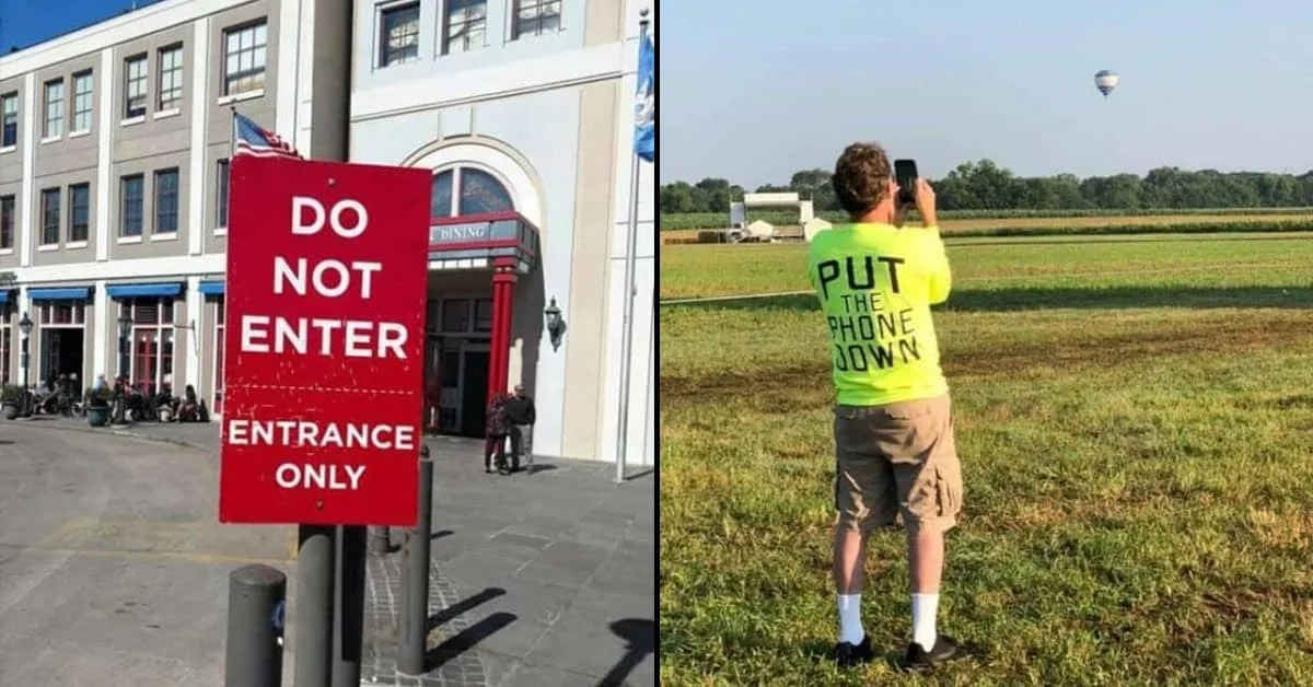 Ironic Enjoyment — Do Not Enter sign and person in restricted field demonstrating rule-breaking humor