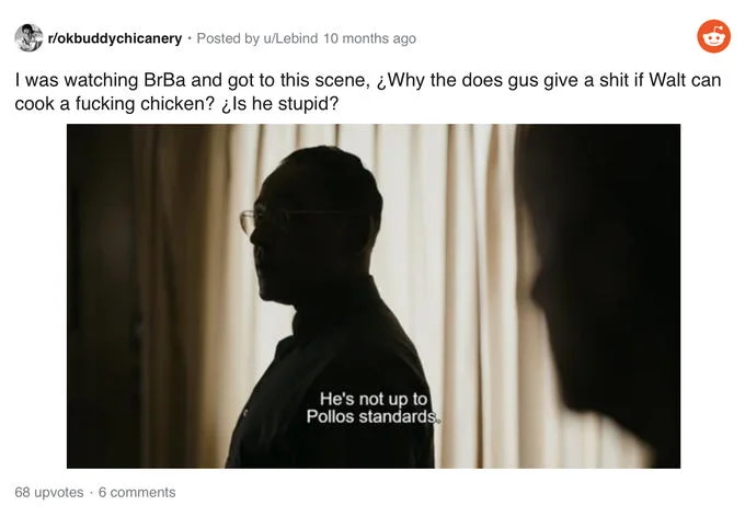 Is He Stupid Is She Smart Are They Stupid — Reddit post using a Breaking Bad Gus Fring scene with the caption 'Is he stupid?'