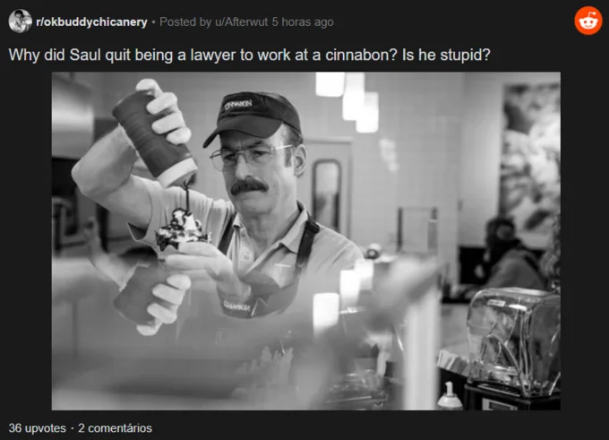 Is He Stupid Is She Smart Are They Stupid — Better Call Saul Cinnabon scene captioned 'Why did Saul quit being a lawyer to work at a cinnabon? Is he stupid?'