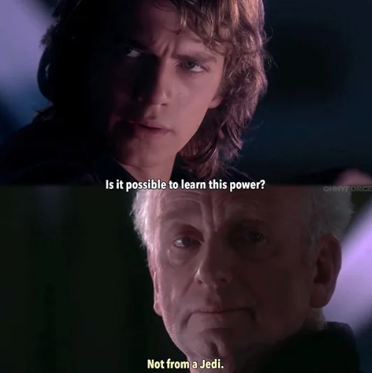Animated GIF of Anakin asking 'Is it possible to learn this power?'