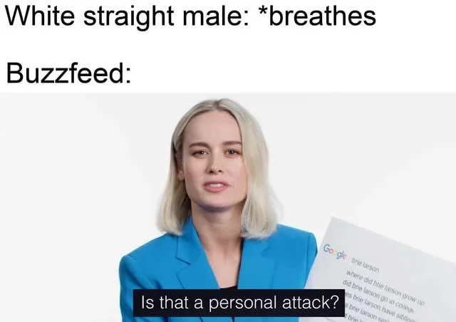 Is That A Personal Attack — Brie Larson meme with blue blazer and Google search result screenshot for comedic effect.