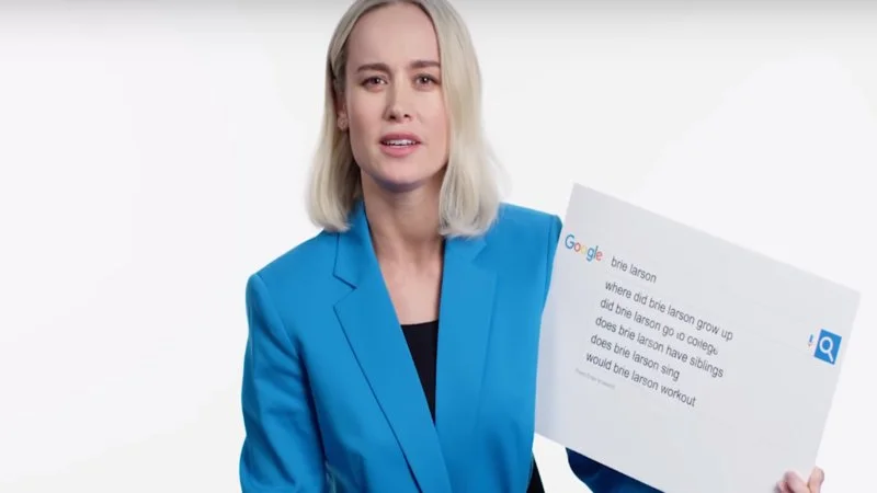 Is That A Personal Attack — Brie Larson wearing bright blue blazer captured during WIRED interview moment with distinctive expression.