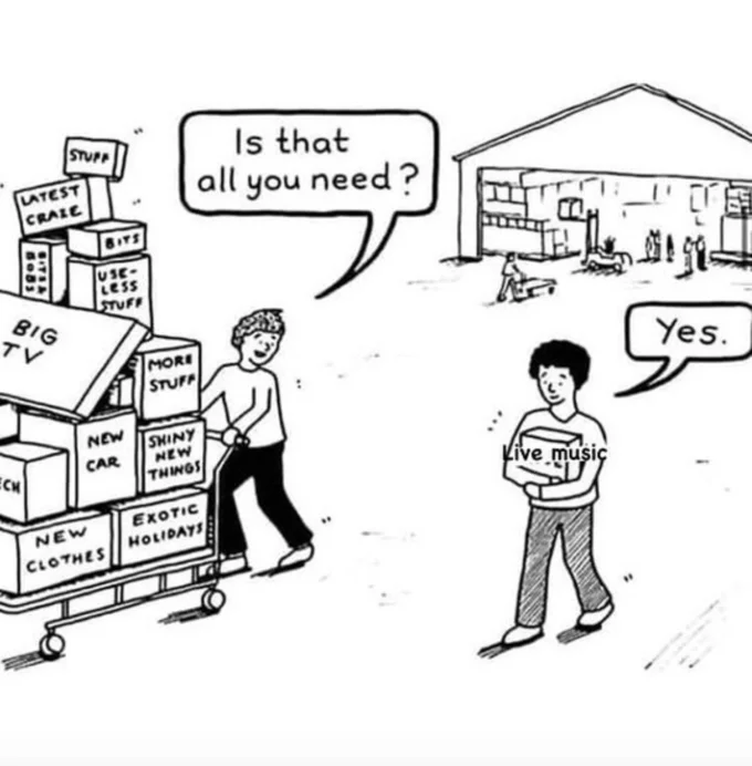 Is That All You Need? — Edited cartoon with the Love box labeled 'Live music'