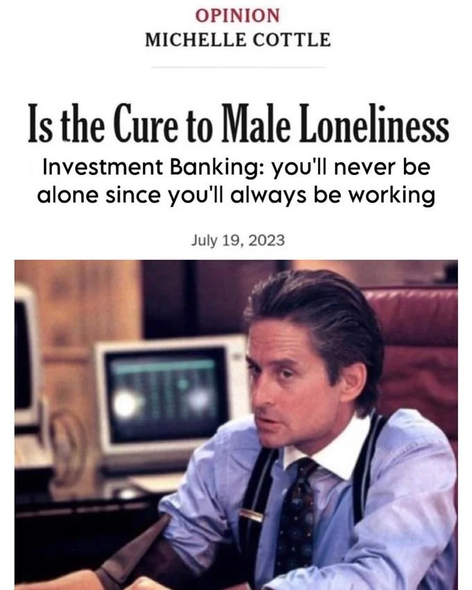 Is The Cure To Male Loneliness Out On The Pickleball Court — Parody NYT headline about investment banking paired with Gordon Gekko image