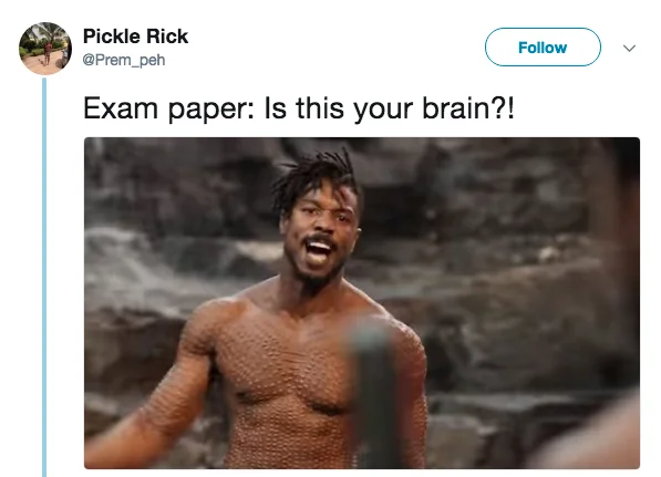 Is This Your King — Killmonger with text 'Exam paper: Is this your brain?!'