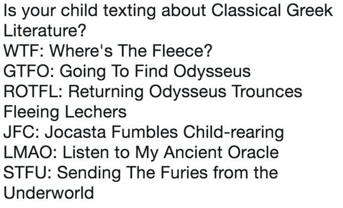 Is Your Child Texting About — Text-only meme translating texting acronyms into Star Wars references