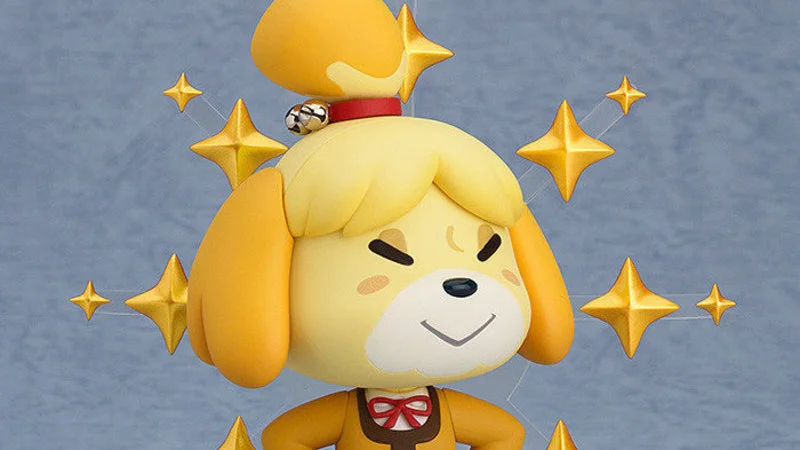 Professional anime-style illustration of Isabelle in New Leaf outfit with gentle welcoming expression.