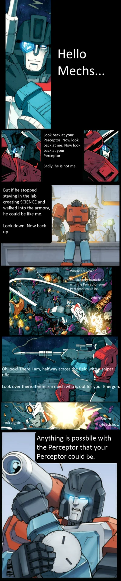 Isaiah Mustafa: Old Spice — Transformers Perceptor fan comic recreating the Old Spice 'Hello Ladies' monologue