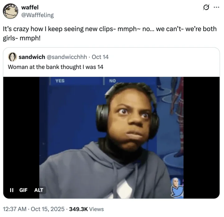 Ishowspeeds Early Stream — Tweet complaining that a new GIF from iShowSpeed's stream appears every week, with the scrunched-face reaction embedded.