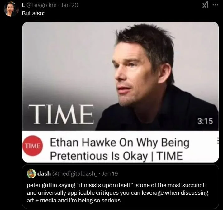 Tweet showing Seth MacFarlane explaining the origin of 'it insists upon itself'