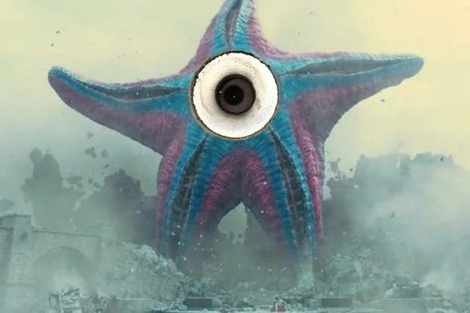 It Lives In My Sink — Giant starfish kaiju from The Suicide Squad with the sink-eye photoshopped on its face