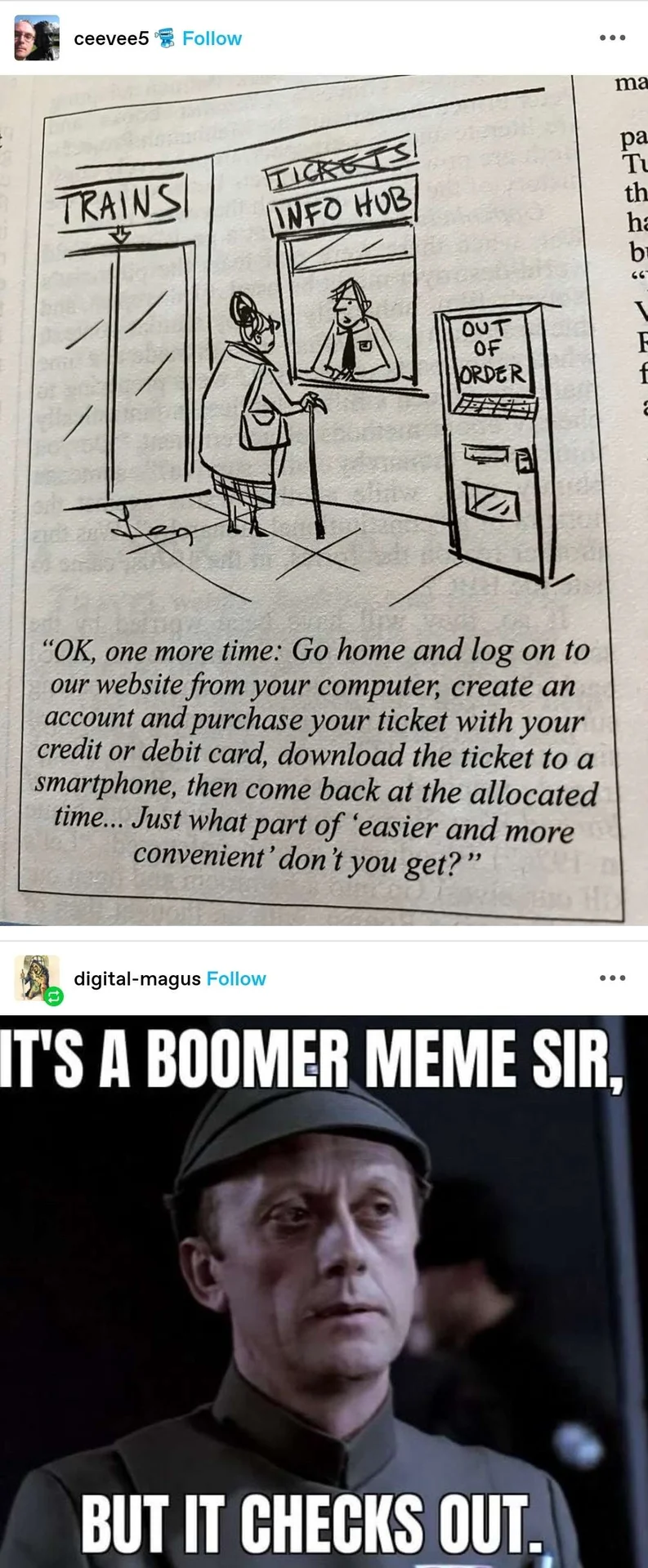 It's an Older Meme, But It Checks Out — Imperial officer image macro captioned 'It's a boomer meme sir, but it checks out'