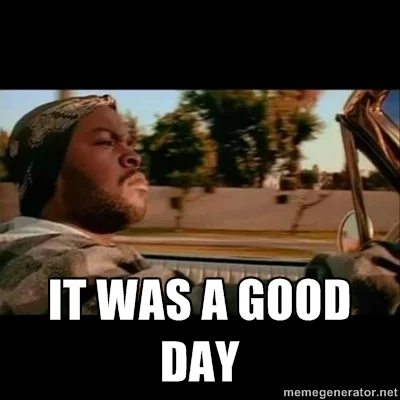 Ice Cube in a convertible with text 'It was a good day'