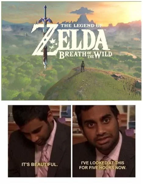 It's Beautiful I've Looked At This For Five Hours Now — YouTube Shrek speed video thumbnail above the two Aziz Ansari meme panels