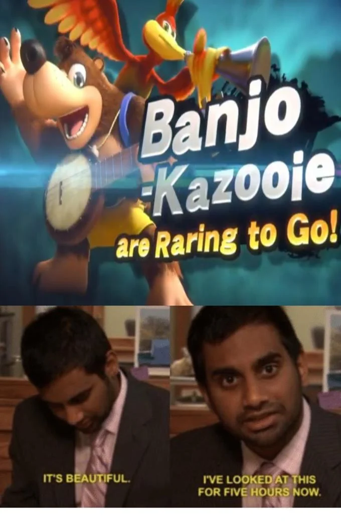 It's Beautiful I've Looked At This For Five Hours Now — Zelda Breath of the Wild title above the two Aziz Ansari meme panels
