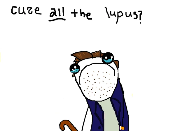 Its Not Lupus — Crude MS Paint drawing of Dr. House with text 'cure all the lupus?'