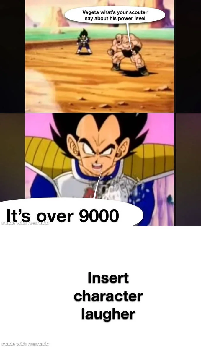 It's Over 9000 — A meme template showing Vegeta's iconic moment at the bottom with space above for custom content additions.