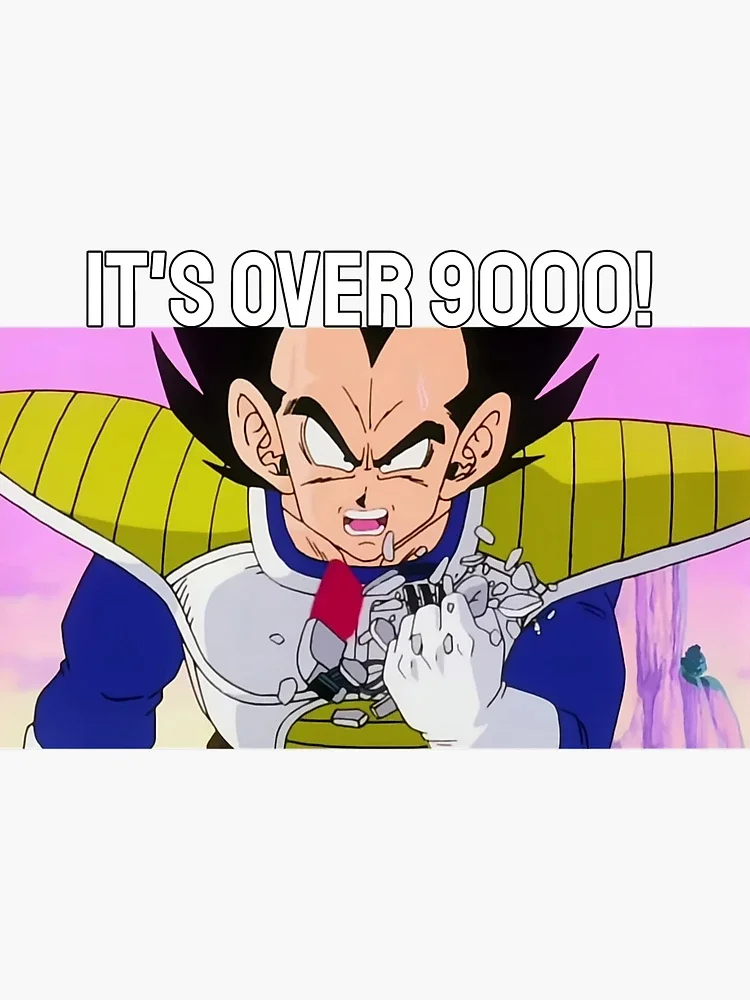 It's Over 9000 — Sequential comic layout showing multiple moments from the original Dragon Ball Z episode with character reactions and power level readings.