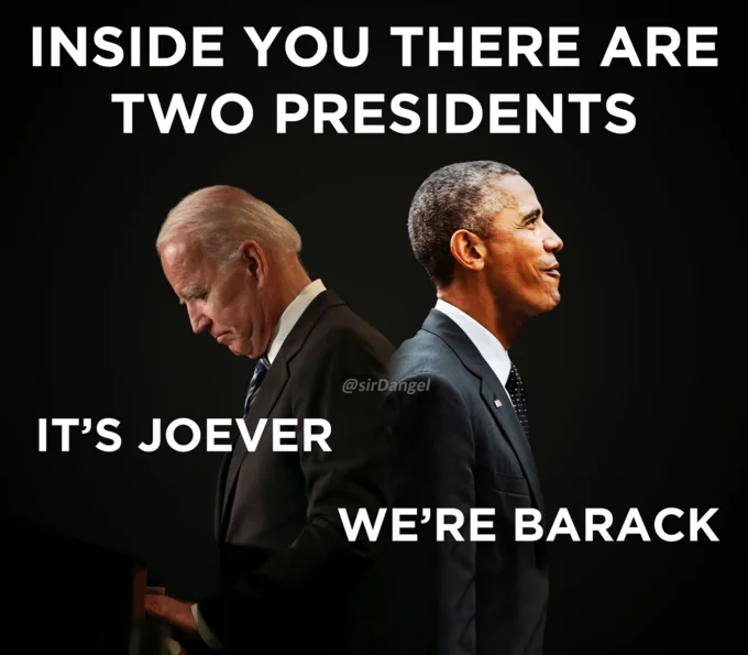 Its So Over vs We're So Back — A political template featuring Biden and Obama with wordplay text 'It's Joever' and 'We're Barack' adapting the meme phrases.