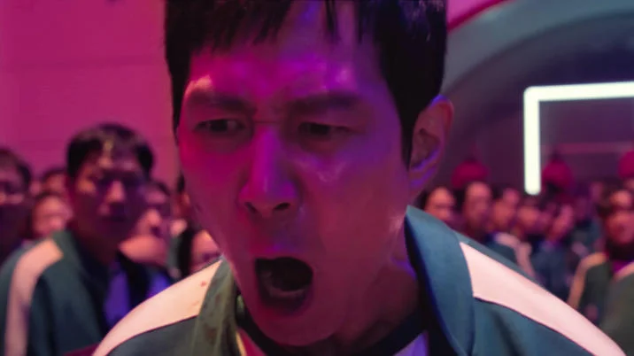 Ive Played These Games Before — Close-up of Squid Game character Gi-hun shouting, no caption