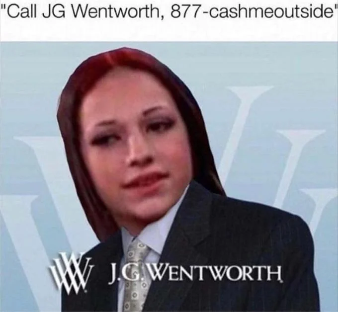 J G Wentworth — Professional headshot with J.G. Wentworth company branding and the phone slogan 'Call JG Wentworth, 877-cashnow.'