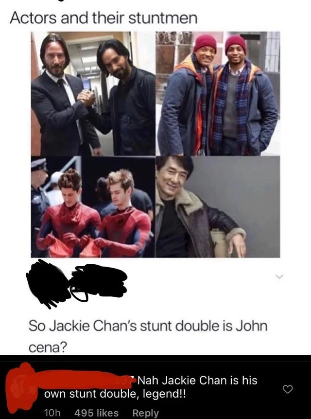 Facebook screenshot of Jackie Chan posting a fan-made cookie shaped like him
