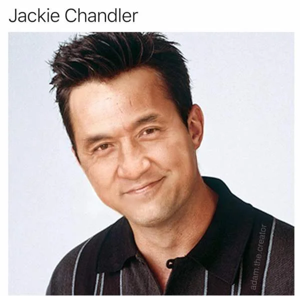 Jackie Chan holding cash and a panda toy, grinning