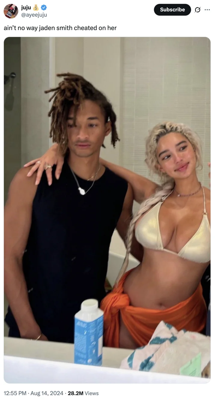 Jaden Smith Fumbling Sab Zada — Tweet in disbelief that Jaden Smith cheated, with photo evidence