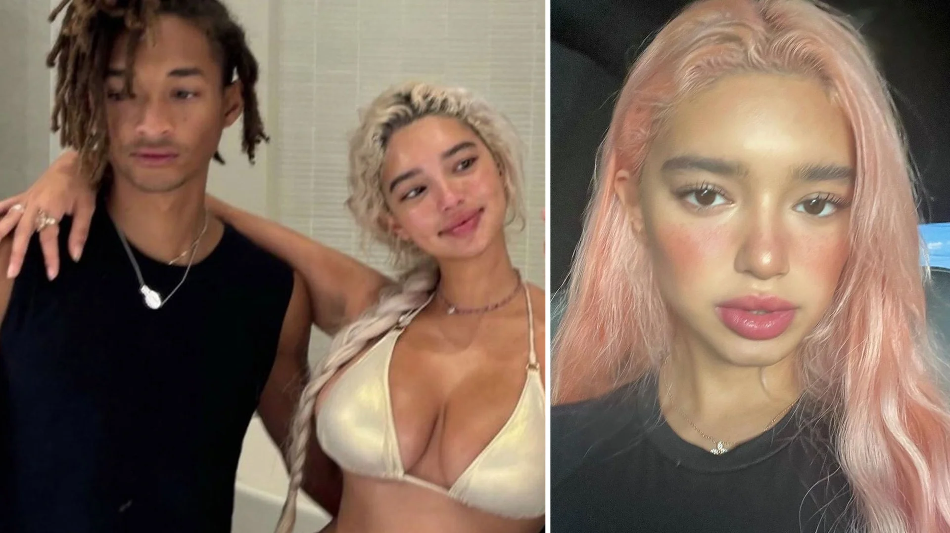 Jaden Smith Fumbling Sab Zada — Composite image of Jaden Smith with a blonde woman and a separate portrait of Sab Zada with pink hair